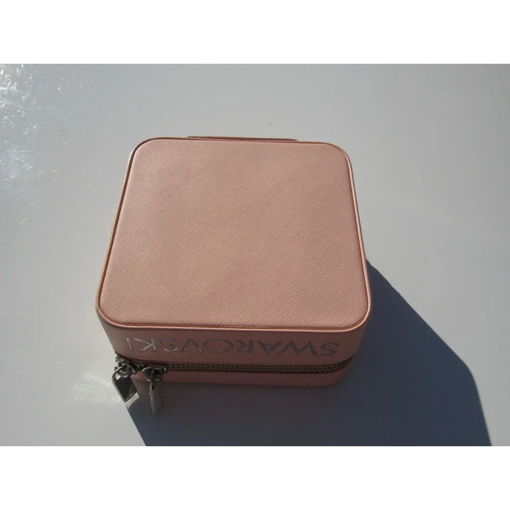 Swarovski Pink Travel Jewelry Pouch Box Organizer with Mirror & Zipper New